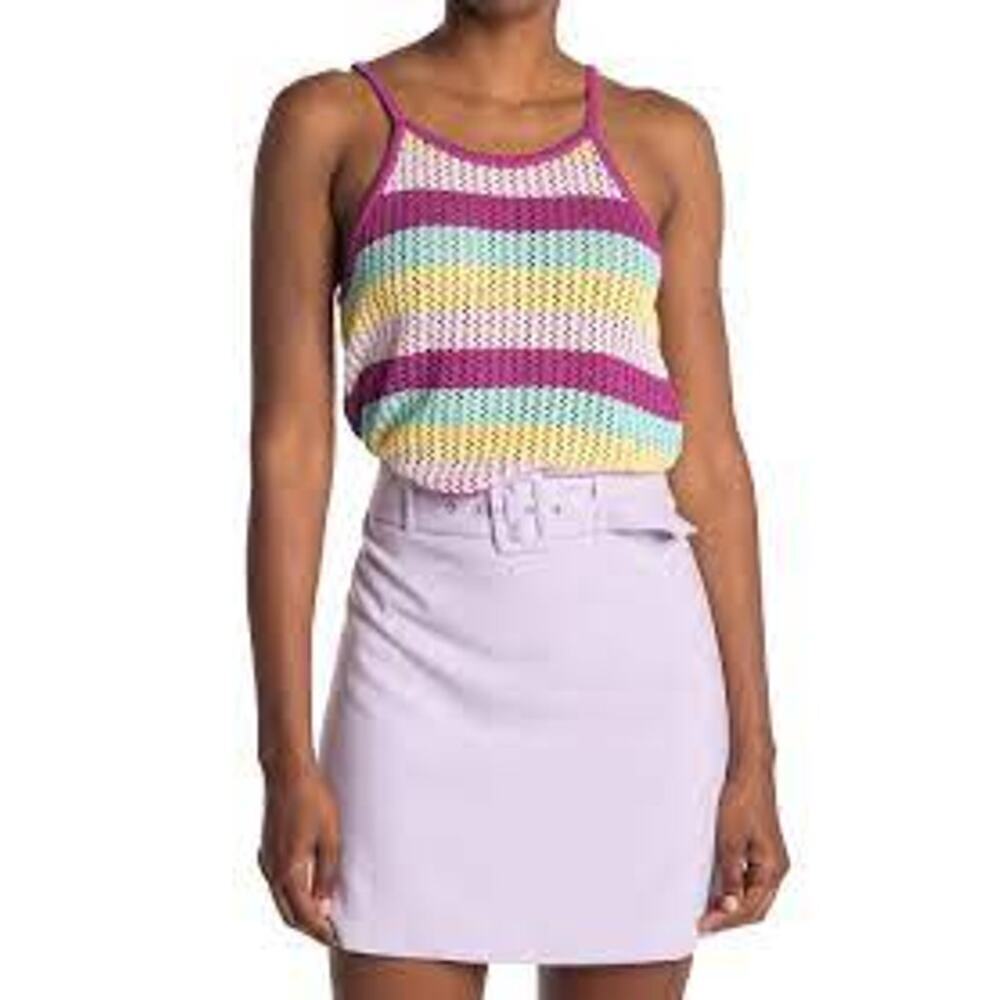 NWT BCBGENERATION Striped Halter Neck Open Knit Sweater Tank size xs